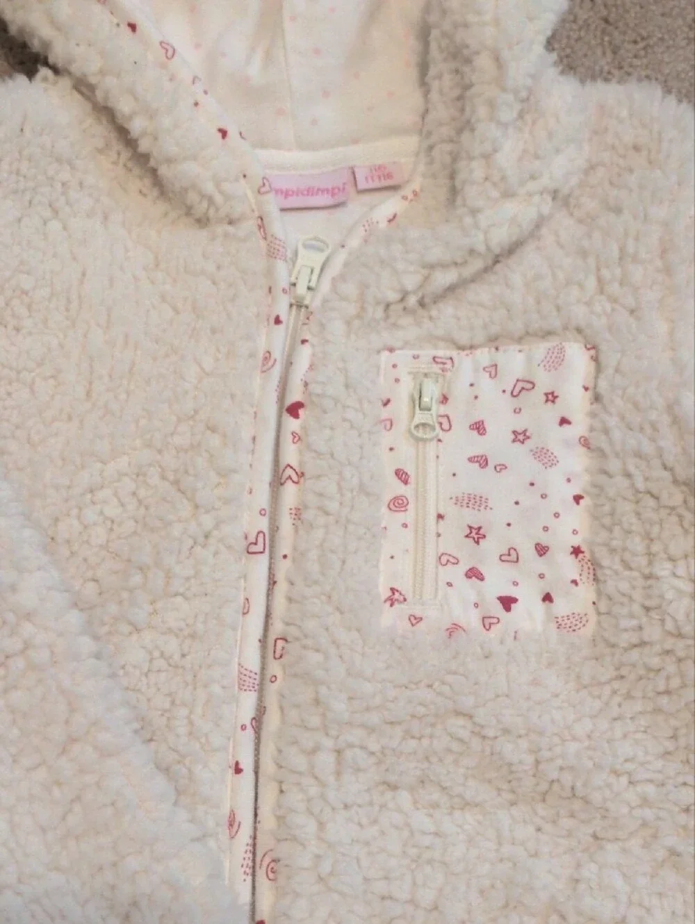 Impidimpi - Cozy Cream Hooded Fleece Jacket for Kids (Size 116)